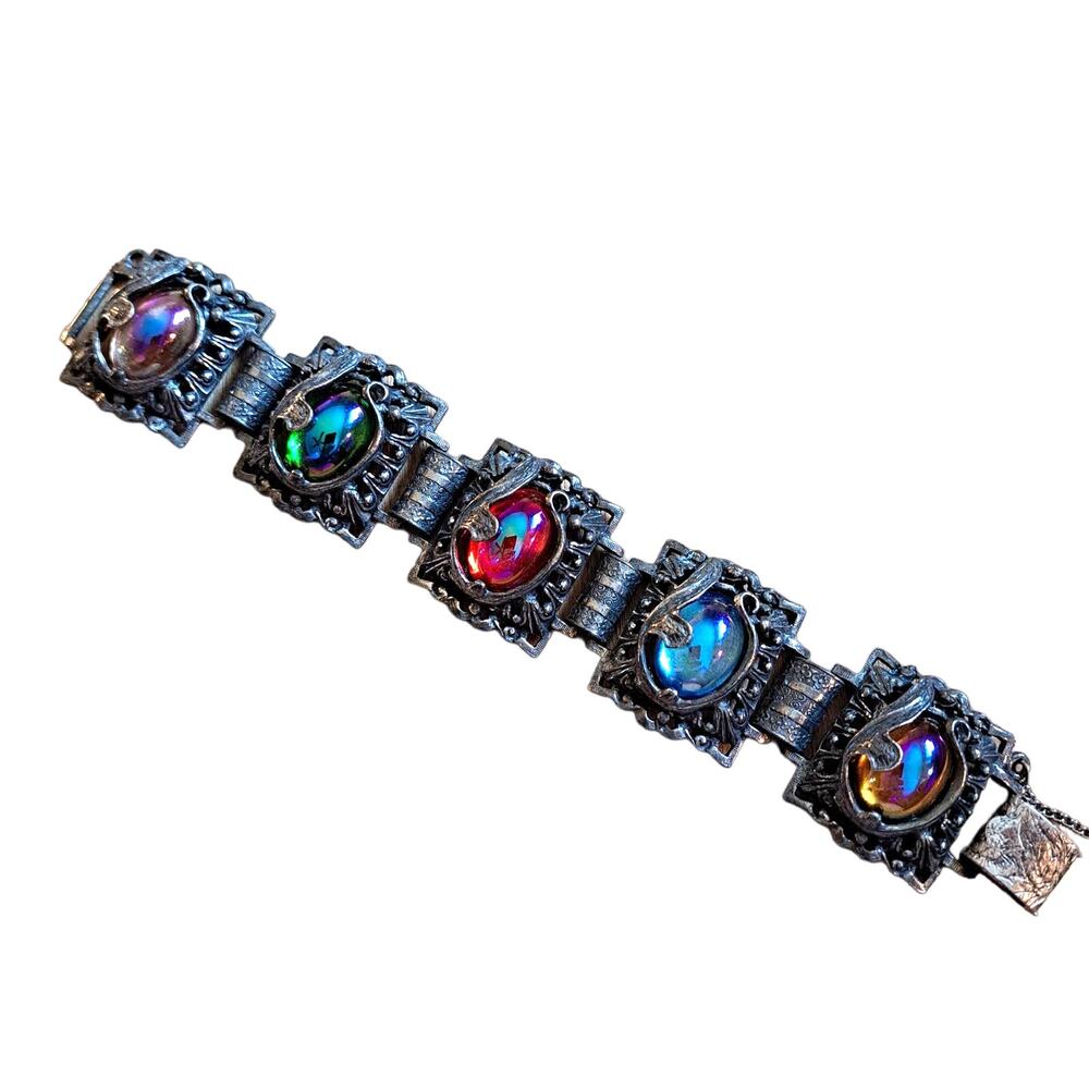 Vintage 60s Judy Lee Dragons Eye Queen Carol Victorian Revival Cabochon Bracelet